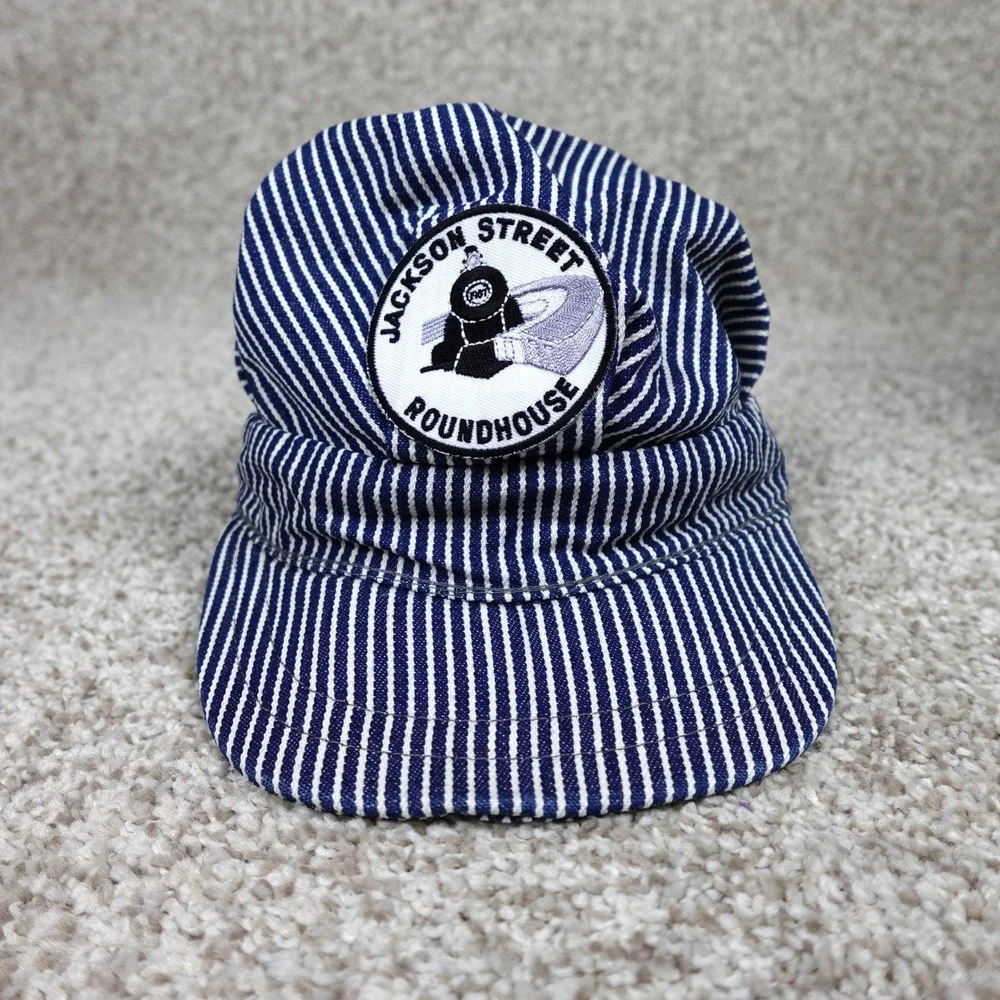 Jackson Street Roundhouse Conductor Hat Child Blue White Hickory Stripe Snapback